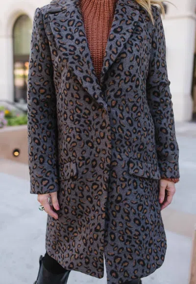 Pink Martini The Hadley Leopard Coat In Dark Grey In Grey