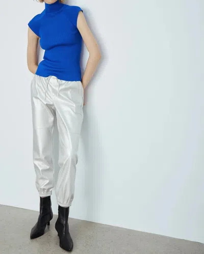 Melissa Nepton Tristan Faux Leather Jogger In Metallic Silver In Silver