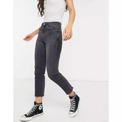 Topshop Moto High Waist Raw Hem Straight Leg Jeans In Grey In Grey