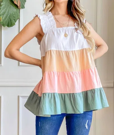 And The Why Color Block Ruffle Straps Tank Top In Ivory Multi In White