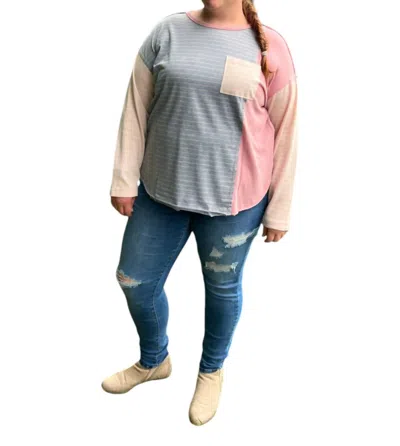 Hailey & Co Plus Sized Color Block Long Sleeve In Grey And Pink In Multi