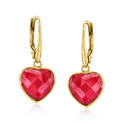 Ross-simons Ruby Heart Drop Earrings In 18kt Gold Over Sterling In Red