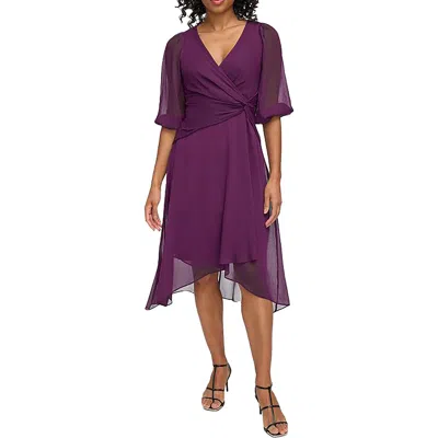 DKNY WOMENS GATHERED CHIFFON MIDI DRESS 