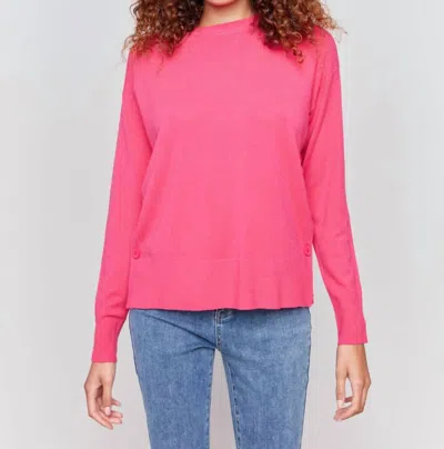 CHARLIE B SWEATER WITH SIDE BUTTONS IN MAGENTA 