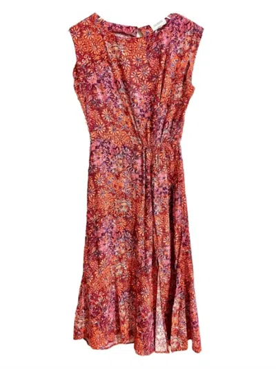 4our Dreamers Women's Floral Rayon High Slit Sun Dress In Red In Red