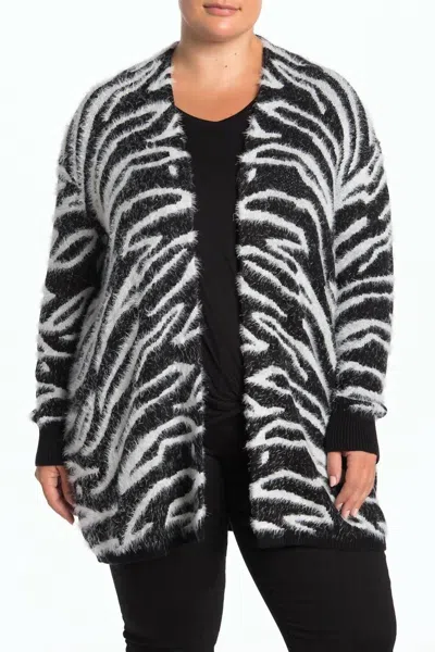 Susina Women's Zebra Print Open Front Eyelash Cardigan In Black-ivory In Multi
