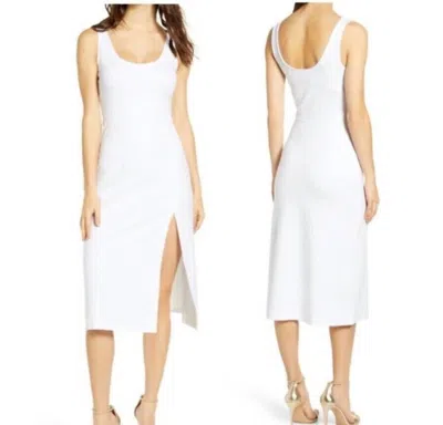 Leith Knit Scoop Neck Side Slit Midi Dfress In White In White