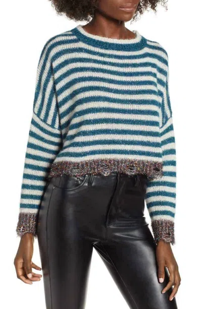 Prima Tinsel Stripe Metallic Crop Holiday Christmas Long Sleeve Sweater In Multicolor In Multi