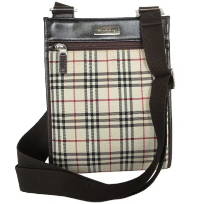 Pre-owned Burberry Beige Brown Canvas Leather Shoulder Bag () In Beige, Brown