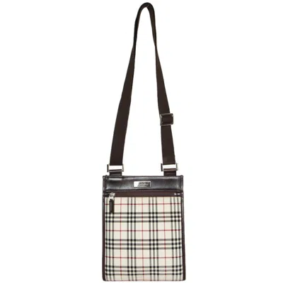 Pre-owned Burberry Beige Brown Canvas Leather Shoulder Bag () In Beige, Brown