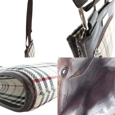 Pre-owned Burberry Beige Brown Canvas Leather Shoulder Bag () In Beige, Brown