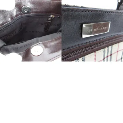 Pre-owned Burberry Beige Brown Canvas Leather Shoulder Bag () In Beige, Brown
