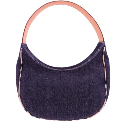 Pre-owned Burberry Beige Navy Denim Leather Shoulder Bag () In Beige, Navy