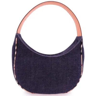 Pre-owned Burberry Beige Navy Denim Leather Shoulder Bag () In Beige, Navy