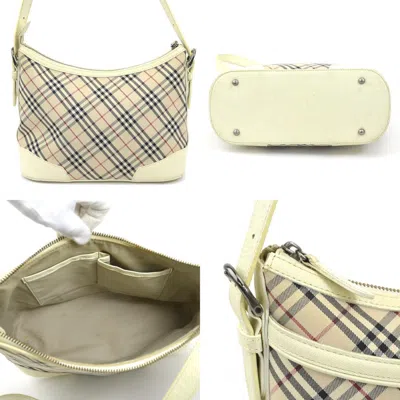 Pre-owned Burberry Beige Off-white Canvas Leather Shoulder Bag () In Beige, Off-white