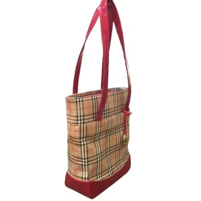 Pre-owned Burberry Beige Red Color Canvas Tote Bag () In Beige, Red Color