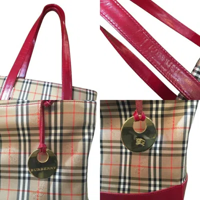 Pre-owned Burberry Beige Red Color Canvas Tote Bag () In Beige, Red Color