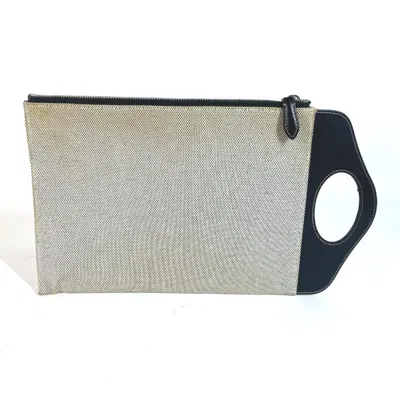 Pre-owned Burberry Black Gray Canvas Leather Clutch Bag Handbag () In Black, Gray