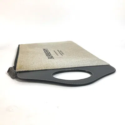 Pre-owned Burberry Black Gray Canvas Leather Clutch Bag Handbag () In Black, Gray