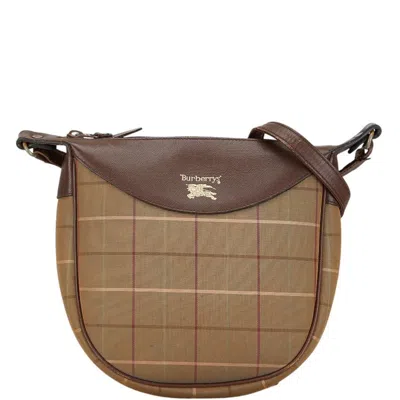 Pre-owned Burberry Brown Khaki Canvas Leather Shoulder Bag () In Brown, Khaki