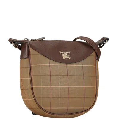 Pre-owned Burberry Brown Khaki Canvas Leather Shoulder Bag () In Brown, Khaki