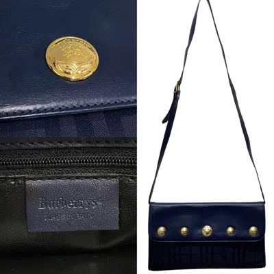 Pre-owned Burberry Navy Leather Nylon Clutch Bag Shoulder Bag ()