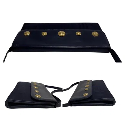 Pre-owned Burberry Navy Leather Nylon Clutch Bag Shoulder Bag ()