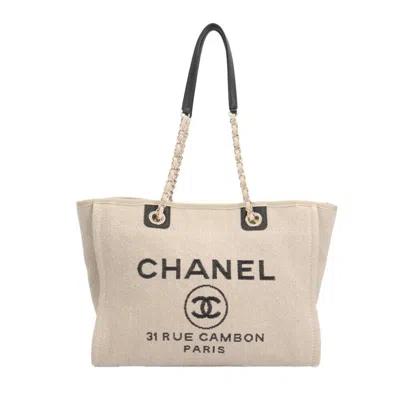 Pre-owned Chanel Beige Canvas Leather Tote Bag ()