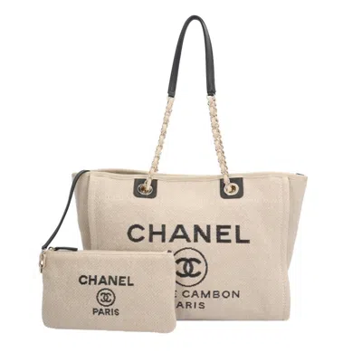 Pre-owned Chanel Beige Canvas Leather Tote Bag ()