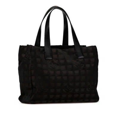 Pre-owned Chanel Black Brown Nylon Leather Handbag Tote Bag () In Black, Brown