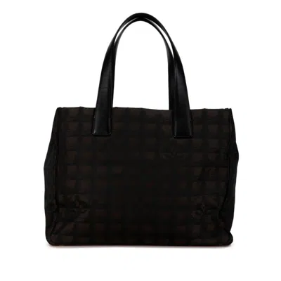 Pre-owned Chanel Black Brown Nylon Leather Handbag Tote Bag () In Black, Brown
