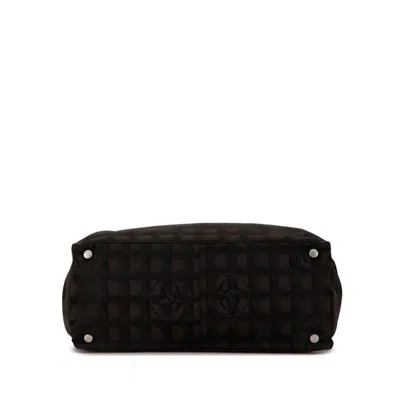 Pre-owned Chanel Black Brown Nylon Leather Handbag Tote Bag () In Black, Brown