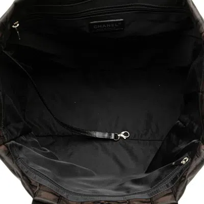 Pre-owned Chanel Black Brown Nylon Leather Handbag Tote Bag () In Black, Brown