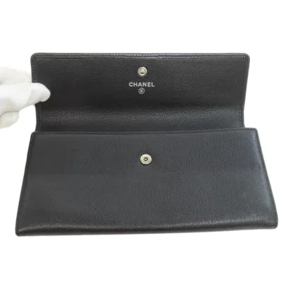 Pre-owned Chanel Black Leather Long Wallet (bi-fold) ()