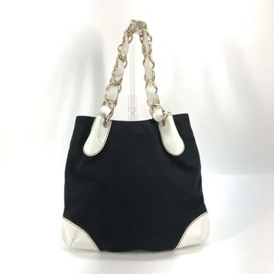 Pre-owned Chanel Black White Canvas Leather Shoulder Bag Tote Bag () In Black, White