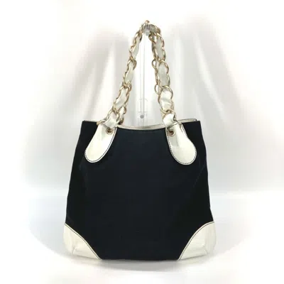 Pre-owned Chanel Black White Canvas Leather Shoulder Bag Tote Bag () In Black, White