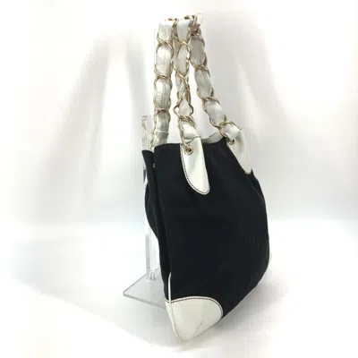 Pre-owned Chanel Black White Canvas Leather Shoulder Bag Tote Bag () In Black, White