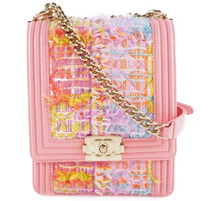 Pre-owned Chanel Boy  Pink Tweed Leather Shoulder Bag ()