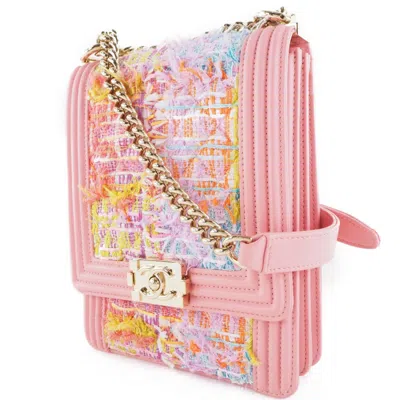 Pre-owned Chanel Boy  Pink Tweed Leather Shoulder Bag ()