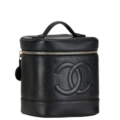Pre-owned Chanel Caviar Skin Black Gold Caviar Leather Handbag Vanity Bag () In Black, Gold