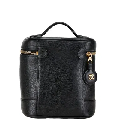 Pre-owned Chanel Caviar Skin Black Gold Caviar Leather Handbag Vanity Bag () In Black, Gold