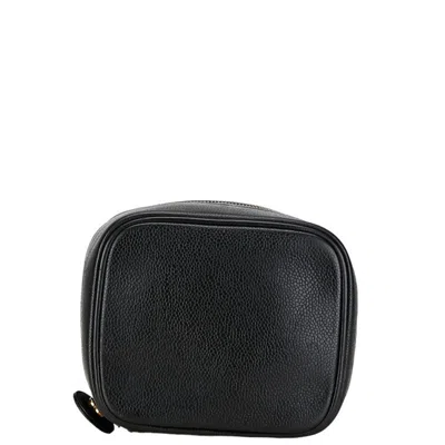 Pre-owned Chanel Caviar Skin Black Gold Caviar Leather Handbag Vanity Bag () In Black, Gold