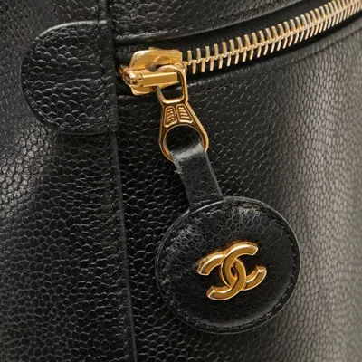 Pre-owned Chanel Caviar Skin Black Gold Caviar Leather Handbag Vanity Bag () In Black, Gold