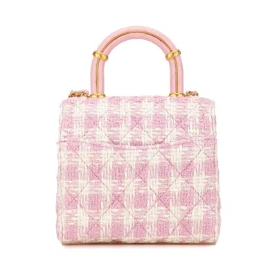 Pre-owned Chanel Pink White Tweed Leather Handbag Shoulder Bag () In Pink, White