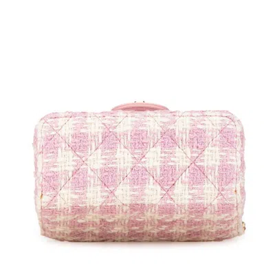 Pre-owned Chanel Pink White Tweed Leather Handbag Shoulder Bag () In Pink, White