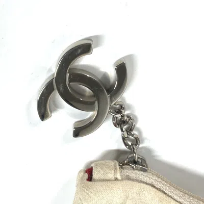 Pre-owned Chanel Red Color White Canvas Shoulder Bag () In Red Color, White