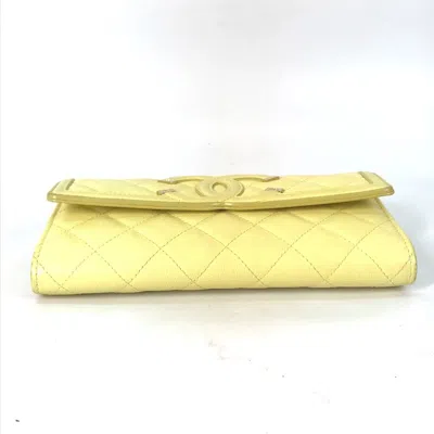 Pre-owned Chanel Yellow Leather Long Wallet (bi-fold) ()