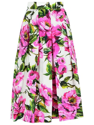 Shop Dolce & Gabbana 'peonies' Pink Cotton Skirt