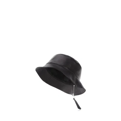 Loewe Mens Black Fisherman Brand-tab Leather Bucket Hat