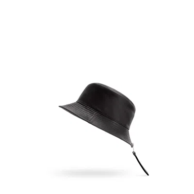 Loewe Mens Black Fisherman Brand-tab Leather Bucket Hat